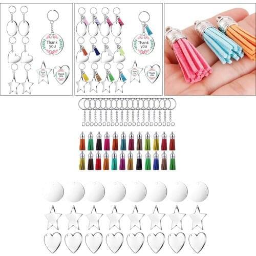 96 PCS Acrylic Keychain Blanks DIY Keychain Kit Metal Keyring Acrylic Discs with Tassels for Jewelry DIY Crafts Projects