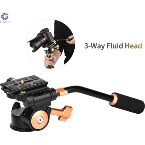 Cadiso Aluminum Q08S 3-Way Fluid Head Rocker Arm Video Tripod Ball Head with Pan Bar Handle Support for Camera Tripod Monopod