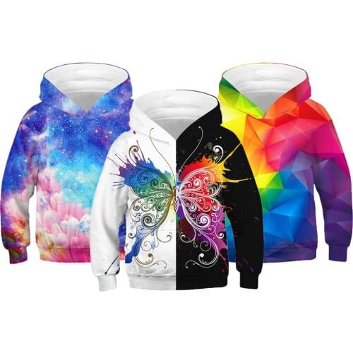 Big Size Girls Boys Hoodies Cartoon Butterfly Teenagers Sweatshirt for Boys Starry Sky Children Coat Autumn Kids Clothes
