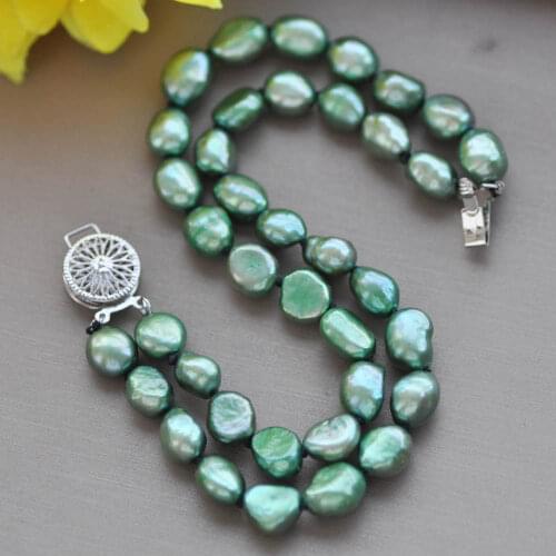 Z10360 2Row 8" 11mm Green Baroque Freshwater Pearl Bracelet