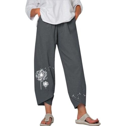 Women Casual Pants Summer Elastic Waist Wide Leg Pants Vintage Floral Printed Trousers Female Loose Pantalon Plus Size Штаны