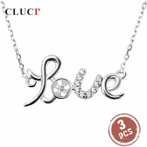 CLUCI 3pcs Silver 925 Love Pendant Necklace Women Valentine Day Gift 925 Sterling Silver Zircon Necklace Fine Jewelry SN038SB