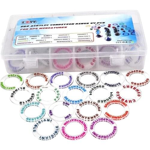 D&D Acrylic Condition Rings 72 PCS Status Effect Markers Box Great DM Gift for Dungeons & Dragons, Pathfinder and RPG Miniatures