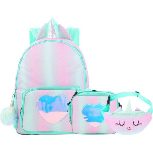 Children Unicorn Backpack for Girls Boys Schoolbags Kids Double Shoulder Backpack Insulated Lunch Bag Banana Bag Picnic Bags