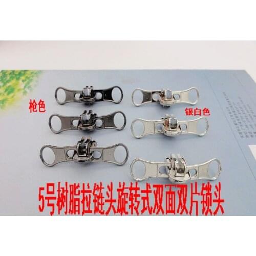 Two-sided double sliders puller/zip head/5pcs/lot Gun color silvery used for 5#rension zip/for sleeping bag tent free shipping