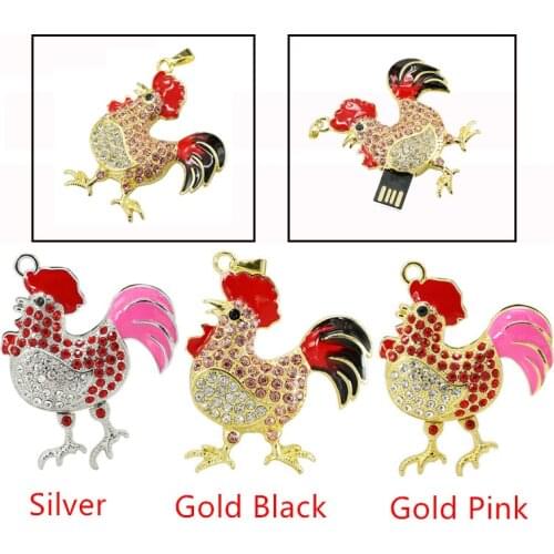 Pendrive Diamond Animal Cock Jewelry Crystal Chick Chicken USB Flash Memory Drive 4GB 8GB 16GB 32GB Pen Drive Memory Stick