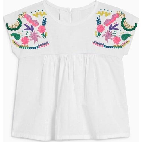 Little Maven New Summer Kids Clothing Short O-neck Traditional Embroidery Woven Cotton Quality Girls Casual 1-6yrs Tshirts