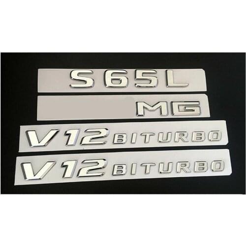 Chrome S65L for AMG V12 BITURBO Trunk Fender Badges Emblems for Mercedes Benz