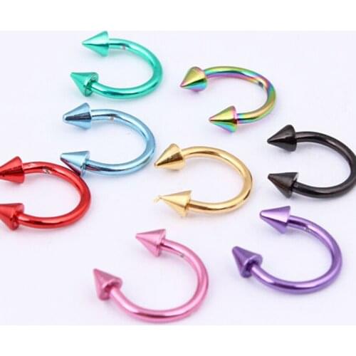 2Piece Free Shipping Circular Barbell Piercing Spike Stainless Steel Horseshoe BCR Tragus Helix Body Piercing Jewelry Nose Ring