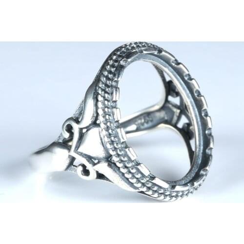 Art Deco Real 925 Sterling Silver Engagement Wedding Semi Mount Ring for 12x16mm Oval Cabochon Wholesale Jewelry Setting