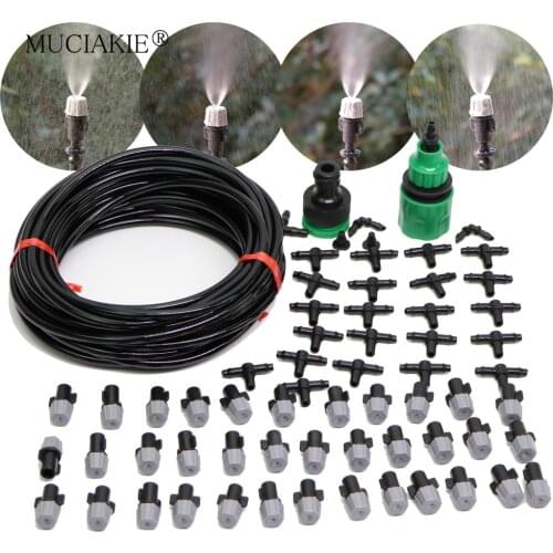 MUCIAKIE 10M Plants Cooling Watering Kits Misting Irrigation System 1/4-in Plastic Hose DIY Automatic Watering Flowers Sets