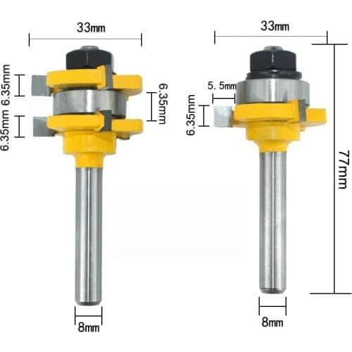 2pcs 8mm Shank Joint Assemble Router Bits Tongue & Groove T-Slot Milling Cutter for Wood Woodwork Cutting Tools MC02121