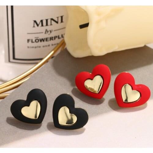 Korea New Design Double Heart-shaped Stud Earrings Female Fashion Geometric Alloy Love Bijoux Earrings Wedding Jewelry Gift