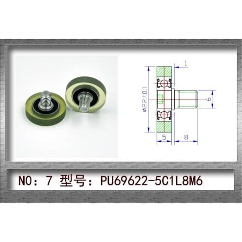 PU material roller diameter 22mm,thickness 5mm, package bearings with M6x8 screws (22x5-M6x8) 10pcs/lot