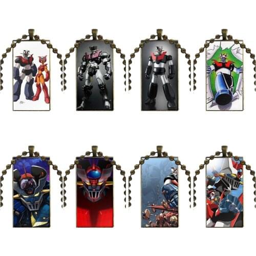 Mazinger Z For Men Women Vintage Jewelry Bronze Color Glass Cabochon Choker Pendant Long Rectangle Necklace