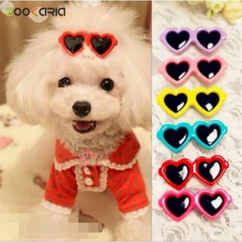 Pet Lovely Heart Sunglasses Hairpins Pet Dog Bows Hair Clips for Puppy Dogs Cat Yorkie Teddy Pet Hair Decor Pet Supplies