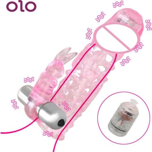OLO Reusable Silicone Condoms Sex Tools For Couples Cock Sleeve Double Vibrators Condom Delay Ejaculation Penis Enlargement