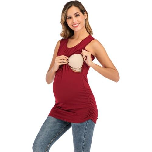 Fashion Summer Maternity Breastfeeding T-shirt Sleeveless Rround Neck Pregnant Nursing T Shirt Tops Breastfeeding