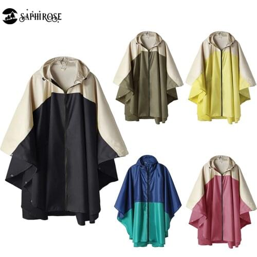 SaphiRose Adults Raincoat Spliced Poncho Hooded Waterproof for Men Women with Pockets
