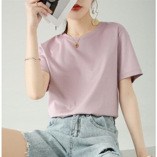 News 100% Cotton T-Shirt Solid Popular Womens Wear Tops Short Sleeve Summer Female Fashion Casual Basic Style