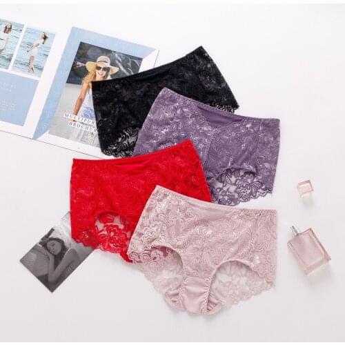 New silk sexy breathable waist womens underwear silk bag hip hollow lace womens briefs