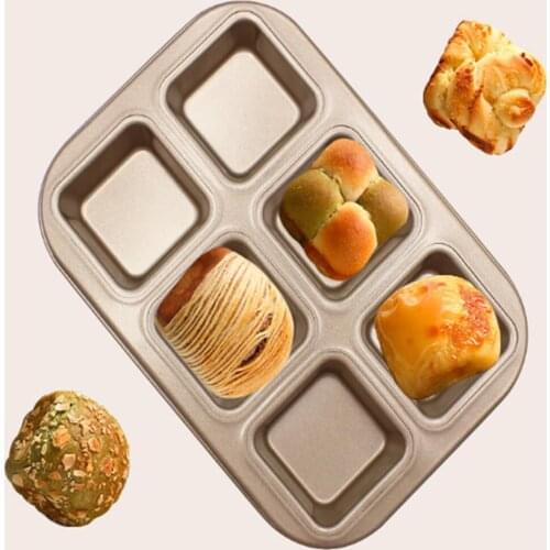 New Square Carbon Steel Nonstick 6 Cavity Cake Mold Golden Bread Pastry Dessert Bakeware Baking Tool Cake Pan Kitchen Supplies