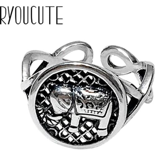 Wholesale Real Silver Color Elephant Rings For Women Big Antique Rings Finger Jewelry High Quality