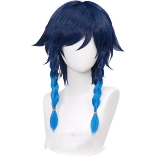Genshin Impact Venti Cosplay Unisex 50cm Blue Wig Cosplay Anime Cosplay Braid Wigs Heat Resistant Synthetic Wigs Halloween