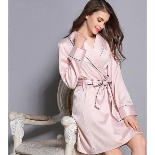Ladies Sexy Pajamas Silk Robe Long Sleeve Women New Nightgown Fashion Robe Silk Female Sexy Sleepwear Girls Homewear B-5825