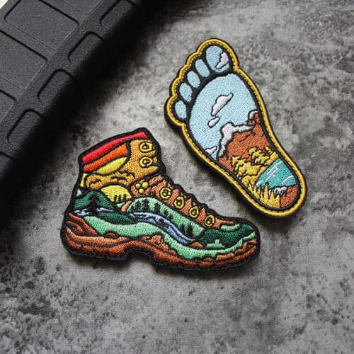 Explorer Hiking Shoes Foot Full Embroidered Velcro Patch Alpine Jungle Landscape Armband DIY Tactical Badge For Backpack Clothes