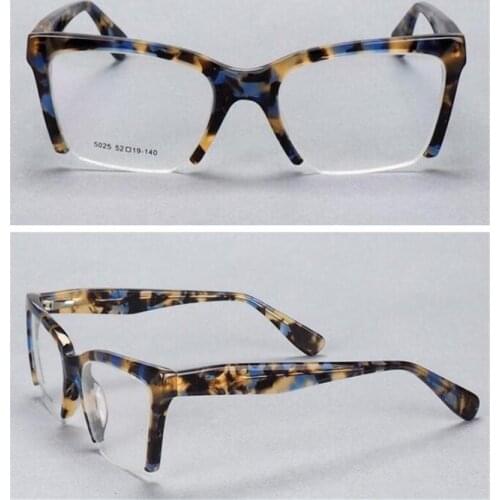 Half Rim Acetate Glasses Frame Vintage Women Optical Eyewear Brand Designer Goggle Clear Lens Retro Myopia Eyeglasses Men