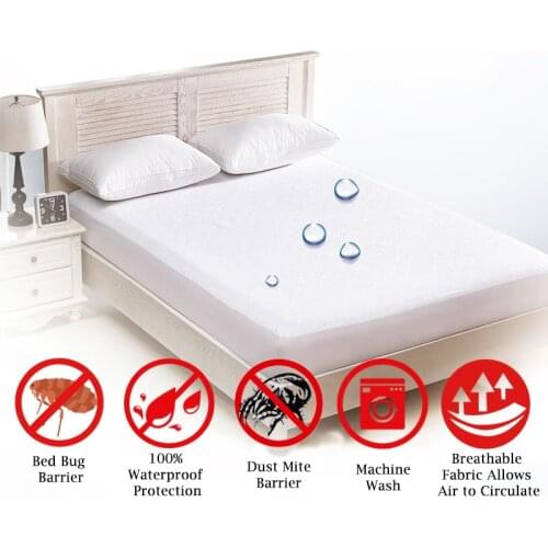Home Hotel White Terry Cloth Bedding Sheet For Mattress Pad & Topper Elastic Bed Protector Cover Waterproof Mattress Protector