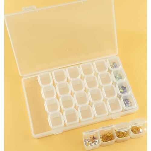 Transparent 28 Compartment Nail Art Rhinestone Jewelry Decorations Storage Box