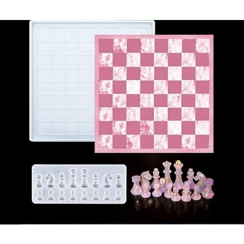 DIY Crystal Silicone Mold 3D International Chess Kit Checkerboard Mold Chess Pieces UV Epoxy Mould For Resin Crafts Making