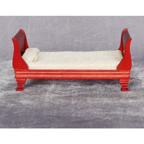 Retro Dollhouse Wooden Single Bed Bedroom Living Room Decoration Desk Ornament