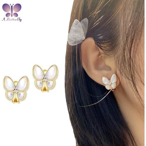 925 Sterling Silver Earrings Simulation Diamond White Fritillary Butterfly Earrings Simple And Fashionable High-Quality Jewelry