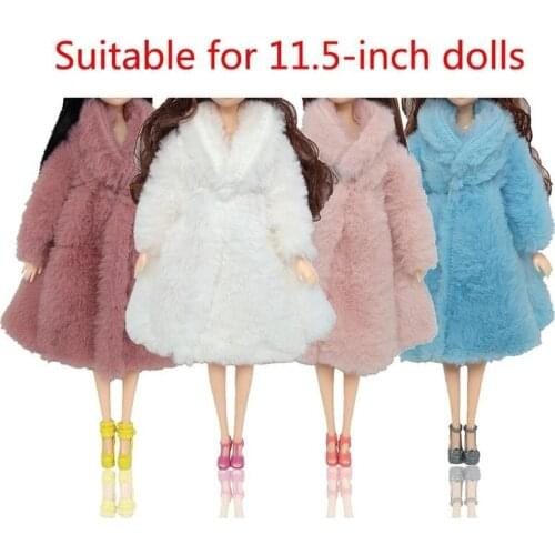 Long Sleeve Soft Fur Coat for Dolls Tops Dress Winter Warm Casual Wear Accessories Clothes for 11.5 inches Doll Kids Toy