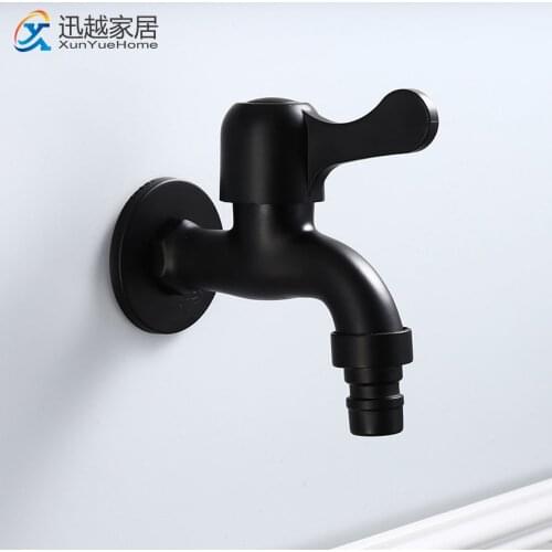 Washing Machine Faucet Black 304 Stainless Steel Single Cold Quick Opening Bibcocks 4 points Wall Bathroom Toilet Mop Pool Taps