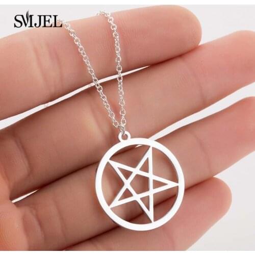 SMJEL Round Pentagram Pendant Necklace Sliver Color Bijoux Geometric Collier Mysterious Jewelry For Women Girls Friend Gifts