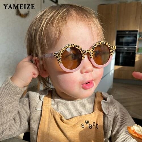 YAMEIZE Fashion Round Kids Sunglasses Girls Boys Glasses Children Leopard Vintage Sunglasses UV Protection Baby Goggles Eyewear