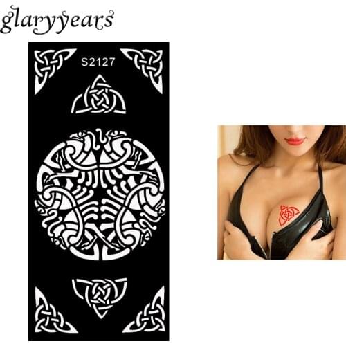 1 Piece Body Art Airbrush Paint Stencil Sticker Hollow Henna Tattoo Stencil for Women Geometric Flower Design Drawing Gift S2127