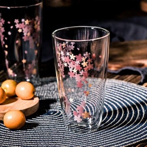 Japanese Cherry Double Glass Lovely Girl Heart Heat Resistant Milk Breakfast Cup Heat Insulated Transparent Drinking Cup