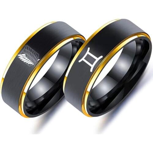 YWSHK 8MM Attack on Titan Black Gold Daily Stainless Steel Ring Wings Of Liberty Flag Finger Rings For Men Women Jewelry Gift