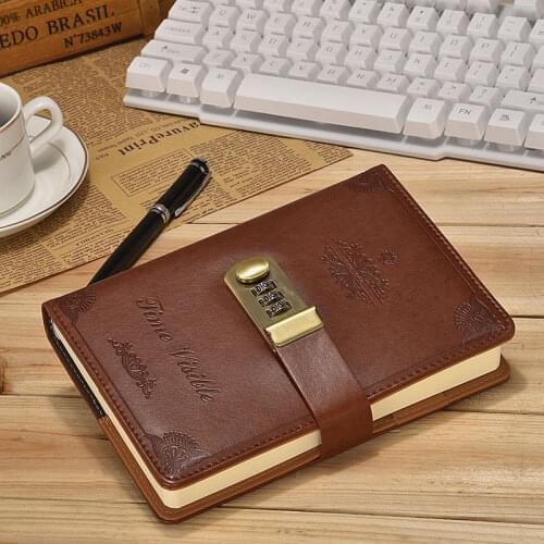 B6 Vintage Notebook Password Book with Lock Creative School Office Supplies Stationery Personal Diary Journal Cover Planner