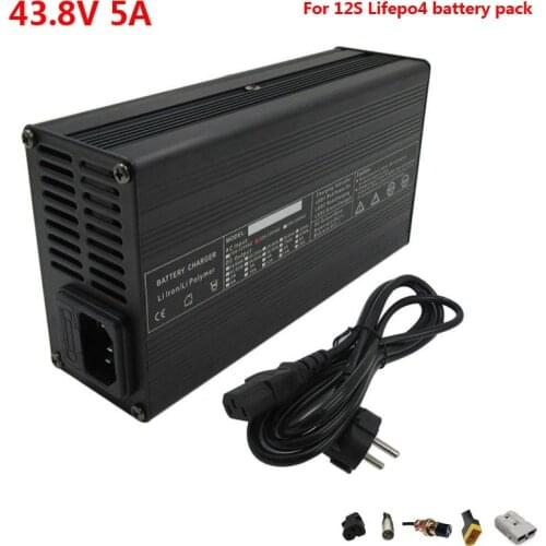 240W 43.8V 5A LiFePO4 battery Charger 12S 36V 5A lifepo4 ebike scooter smart charger xlrm Port with fan