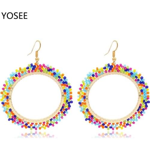 YOSEE White Earring Thread Circular Sead Bead Earrings for Women Handmade Stud Earings Wedding Jewelry Cute Girl Gifts