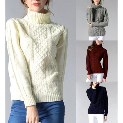 Women Loose Tops High Collar Casual Style Autumn Winter Turtleneck Solid Warm Thick Loose Sweater Turtleneck Knitted Sweater