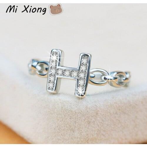 Mi Xiong 925 Sterling Silver Rings for Women Designer Trendy Craft H-shaped Chain Diamond Luxury Unique Party Brand Cute Jewelry