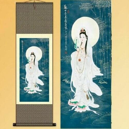 1pc Chinese Silk Scroll Painting "Guanyin" Buddha statue Home Decoration S054