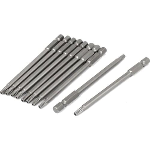 10pcs 100mm Length 1/4 inch Hex Shank T20 Torx Security Screwdriver Bits, Silver Gray